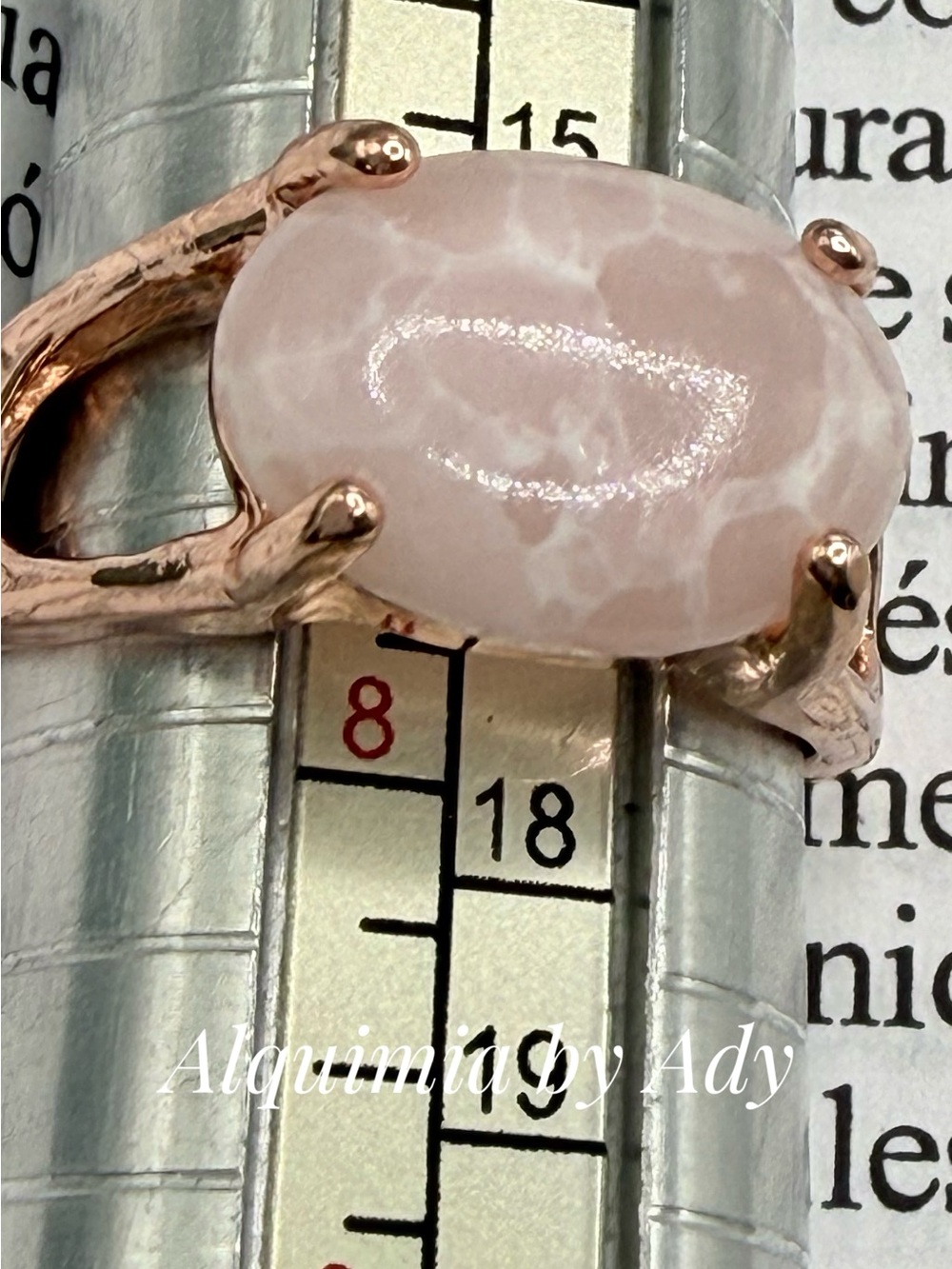Pink Oval agate Cabochon Ring in Rose Gold Tone Filigree